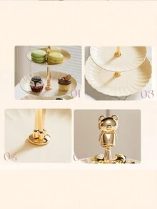 1pc Luxury Dessert Stand For Fruits & Cakes, Afternoon Tea Pastry Stand - Milky White - View 9