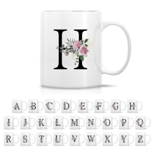 1入組字母花紋a-z咖啡杯,適用於辦公室和家庭,字母陶瓷咖啡杯,送給女士的生日禮物,媽媽,最好的朋友,新娘,伴娘禮物,白色茶杯,感恩節/聖誕節禮物(11oz) - H - 查看 1