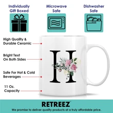 1入組字母花紋a-z咖啡杯,適用於辦公室和家庭,字母陶瓷咖啡杯,送給女士的生日禮物,媽媽,最好的朋友,新娘,伴娘禮物,白色茶杯,感恩節/聖誕節禮物(11oz) - H - 查看 7