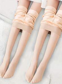 Women's Skin-Colored High Elasticity Thermal Lined Sport Leggings - Apricot - View 4