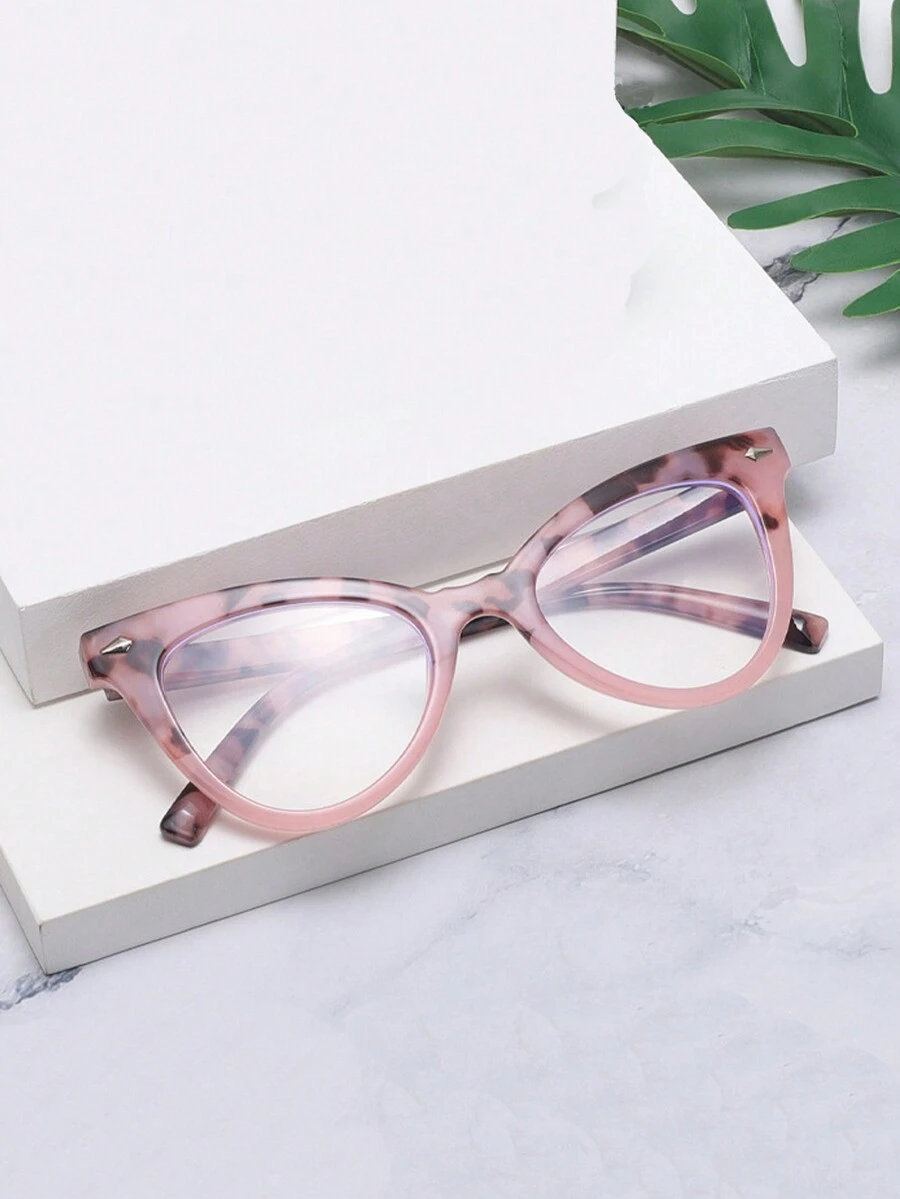 1 件女士豹纹猫眼镜框时尚眼镜适合日常使用 - 粉色 - 查看 1