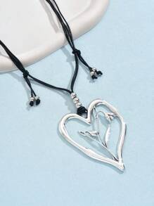 時尚復古戲劇性大型心形中空花卉設計12星座花誕生石吊墜項鍊,適合日常穿著和派對,作為友誼禮物 - 黑色 - 查看 17