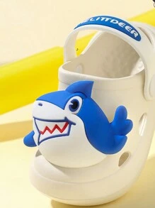 1pair Children's Hollowed-Out Shoes Summer Cute Shark Cartoon Boys' Indoor/Outdoor Slippers For Toddler Baby Kids - White - View 5