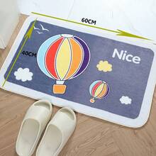 1pc Cartoon Thicker Crystal Velvet Bathroom & Bedroom & Door Mat Absorbent & Non-Slip & Quick Dry Carpet - Navy Blue - View 1