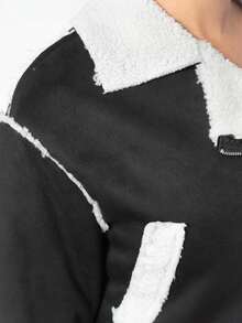 Shearling Motorcycle Jacket With Biker Closure For Women - Black - View 4