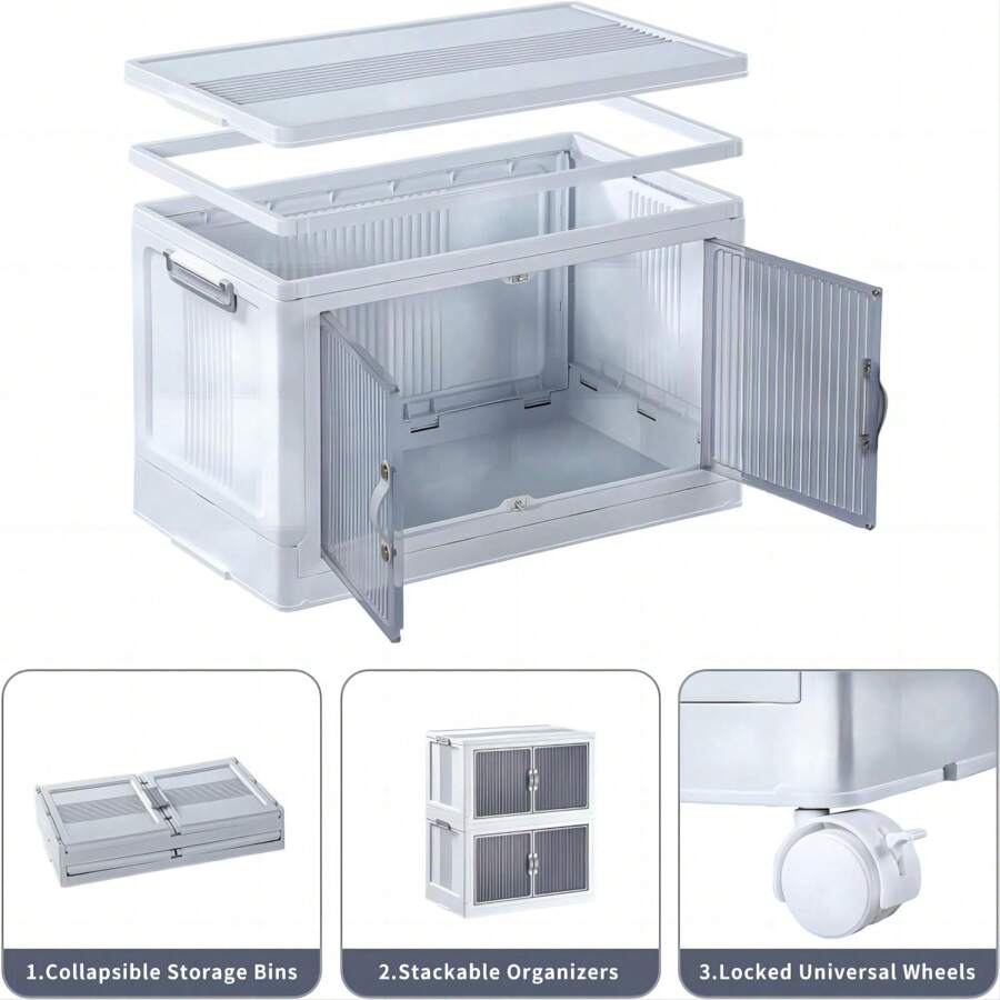 2 Pack 32 Gal Closet Organizers And Storage - 132QT Stackable Storage Bins With Lids And Doors And Wheels, Dorm Room Essentials,  Collapsible Stackable Storage Bins, Plastic - Grey - View 1