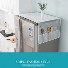 1pc PEVA Refrigerator Dust Cover Multifunctional Waterproof Storage Hanging Bag Dust Cloth Household Printed Refrigerator Washing Machine Cover Top Cover Cloth - Navy Blue - View 4