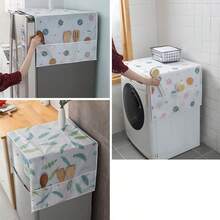 1pc PEVA Refrigerator Dust Cover Multifunctional Waterproof Storage Hanging Bag Dust Cloth Household Printed Refrigerator Washing Machine Cover Top Cover Cloth - Navy Blue - View 5