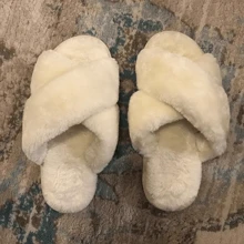 Comfyshoes Women's Fashion Cross Strap Plush Slippers, Open Toe Non-Slip Cotton Slippers - trắng - Xem 3