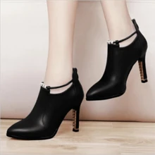 女性時尚舒適單層網面pu綁帶高跟鞋