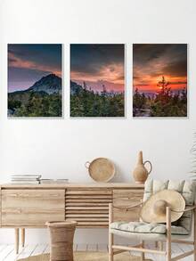 3入組山景森林日落客廳壁畫,帶有美麗風景的畫布列印品 - 彩色 - 查看 3