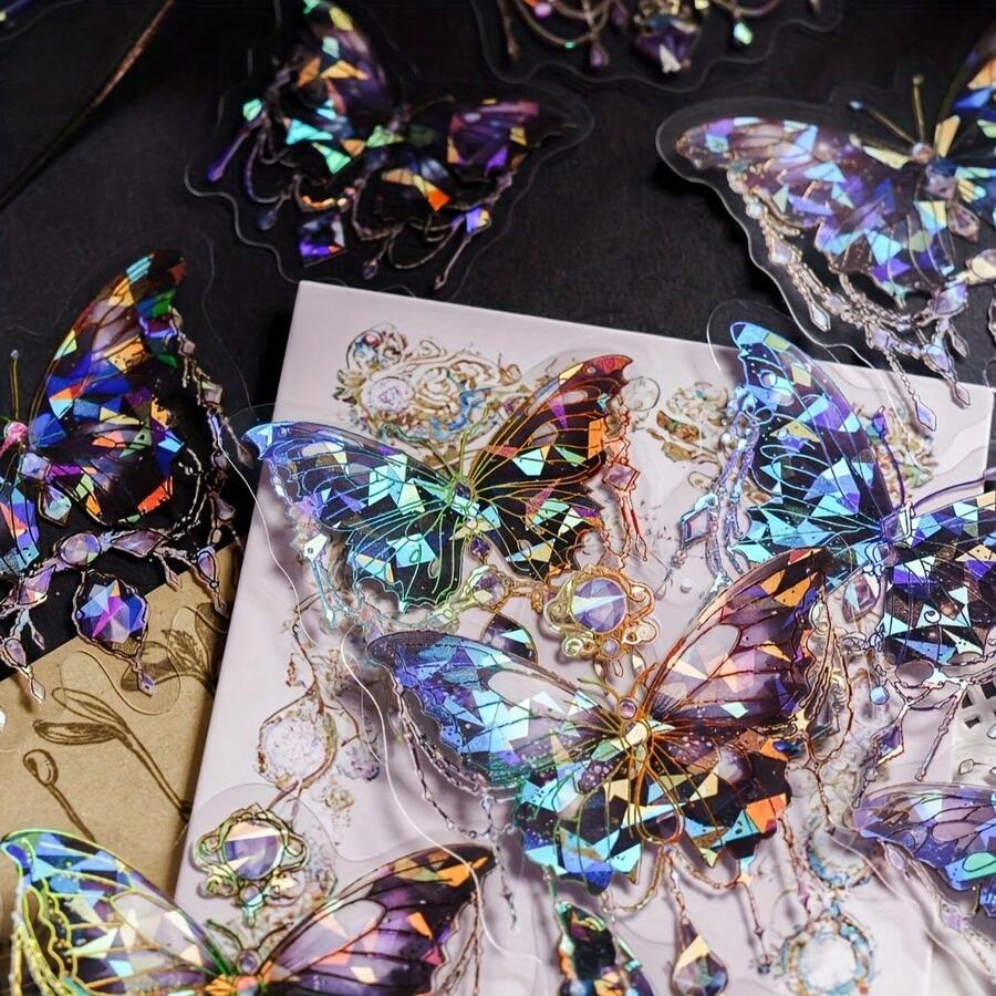 20入組/包激光金色貼紙,diy手工藝品和裝飾用,復古蝴蝶字體設計,用於剪貼簿和拼貼背景 - 彩色 - 查看 1