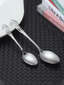 4入組復古英國宮廷風格銀餐具組(304),高端西式皇家餐具組,不銹鋼中空浮雕手柄湯匙叉刀,可使用洗碗機 - 銀色 - 查看 3