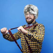 8 件老人服装配饰，开学第 100 天爷爷服装套装假发帽灰色胡须眉毛假发帽眼镜拐杖祖父装扮套装男士万圣节派对舞台表演节日角色扮演 - 灰色 - 查看 5