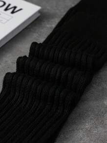 1雙女士厚綿絨兔毛絨球襪子,長筒腿暖器 - 黑色 - 查看 4