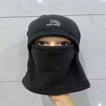 1 件冬季羊毛拉法帽帶面罩保暖、多功能、男女通用、防風、適合騎自行車、滑雪等戶外活動 - 黑色 - 查看 6