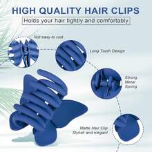 3入組(黑色&藍色&酒紅色)蝴蝶夾,中號啞光髮夾,2.2英寸髮夾適用於細髮,粗髮,理髮,是女孩和女人最理想的髮飾 - 彩色 - 查看 5