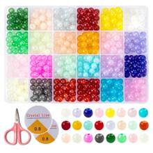 960pcs 8mm 24 Grid Burst Beads +24 Grid Solid Color Beads Combination Glass Bead Set With Tool Crystal Line  Scissors, Gift To Beginners - 8mm Multi-color Set - View 12