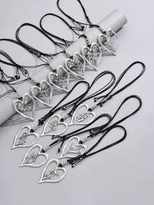 時尚復古戲劇性大型心形中空花卉設計12星座花誕生石吊墜項鍊,適合日常穿著和派對,作為友誼禮物 - 黑色 - 查看 2