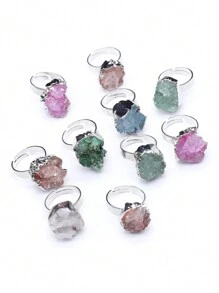 1只隨機顏色精美的天然石頭橢圓形水晶芽可調節戒指,迷人的女士男士珠寶飾品,適用於送禮