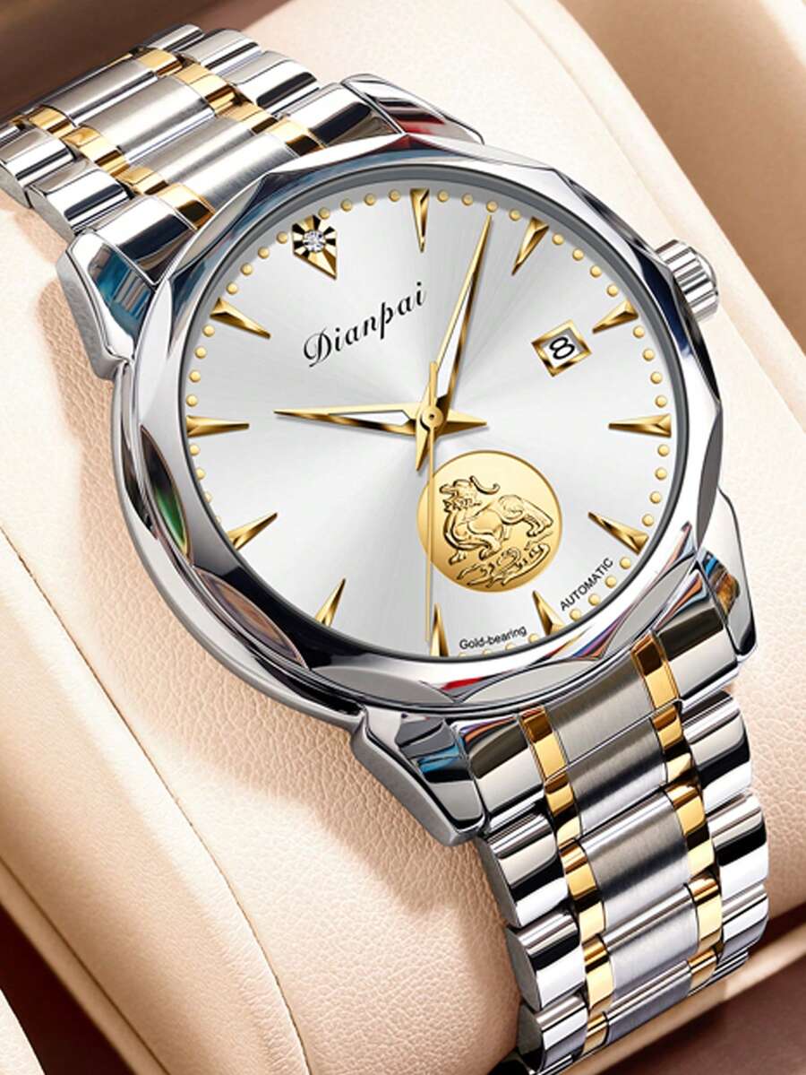 Authentic Men's Automatic Mechanical Watch, Waterproof And Luminous Fashionable Luxury Brand Good Luck Pixiu Design - White - View 1