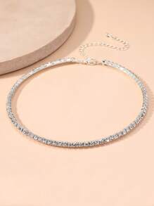 1pc Women Full Rhinestone Choker Necklace, Formal Evening Wear Accessories - Silver - View 6