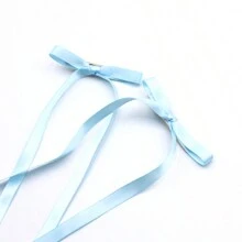 2入組女用頭髮蝴蝶結,黑色流蘇緞帶蝴蝶結髮夾,有小長尾,實心緞帶頭髮飾品 - 藍色 - 查看 5