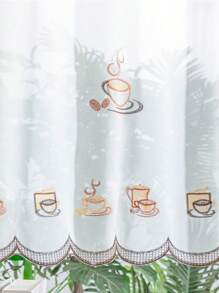 1件咖啡色花卉刺绣短毛巾窗帘 - 彩色 - 查看 2