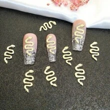 新款精緻金屬合金蛇形指甲藝術裝飾-10入裝 - 金色 - 查看 3
