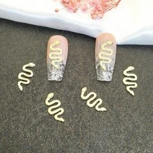 新款精緻金屬合金蛇形指甲藝術裝飾-10入裝 - 金色 - 查看 5