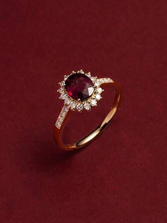 BALMORA 1pc S925 Silver Plated With 18K Gold Vintage Ruby & Cubic Zirconia Sterling Silver Ring, Exquisite And Elegant Ring For Girls' Gift
