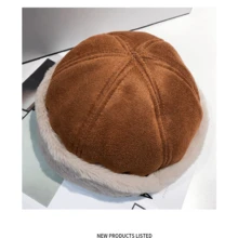 Women Winter Warm Plush Velvet Melon Cap Korean Style Retro Versatile Corduroy Hat, Thickening - Black - View 2