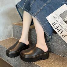 2023 Hàng mới đến Hợp thời Và Đúng mốt Đế dày Tăng Chiều Cao Màu thuần Lộ ra ngón chân Giải trí Dép đi trong nhà - màu đen - Xem 5