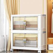 2 Pack 32 Gal Closet Organizers And Storage - 132QT Stackable Storage Bins With Lids And Doors And Wheels, Dorm Room Essentials,  Collapsible Stackable Storage Bins, Plastic - Grey - View 2