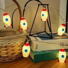 1套火箭形led電池盒燈串,2種照明模式,適用於購物中心、商店櫥窗或房間裝飾、求婚道具、照片背景、生日派對等 - 黃色 - 查看 3