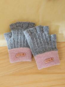 1 雙女/男半指羊毛手套,保暖兩用手套,粉紅色和灰色 - 彩色 - 查看 4