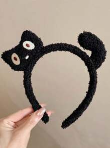 1入組卡通貓毛絨潔臉頭帶女士用,秋冬季節 - 黑色 - 查看 1