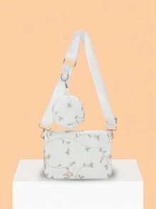 2025新款女士个性时尚百变中国风大容量中国风花卉刺绣风格手提包带小零钱包单肩包斜挎包 - 白色 - 查看 1