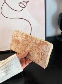 1個pu皮質時尚拉鍊長夾,適用於女性日常使用或送禮日期 - 棕色 - 查看 2