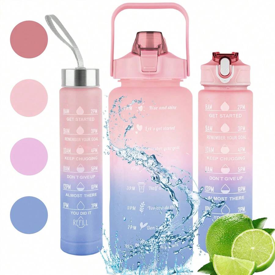 Ombre Color Plastic Water Bottle, Gradient Color Portable Sports Water Bottle, Suitable For Home And Outdoor Use - Pink - View 1