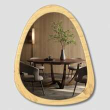 Asymmetrical Natural Wood Wall Frame Mirror,Irregular Mirror,Abstract Assymetrical Decorative Mirror,For Living Room Bedroom Bathroom Home Decor