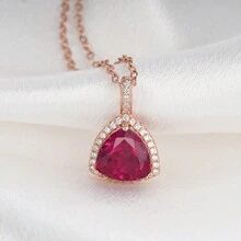 時尚三角形吊墜項鍊,鑲有925純銀和紅寶石,鎖骨鏈條,適用於婚禮、派對、紀念日等多個場合的高端珠寶 - 紅色 - 查看 3