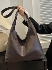 Large Capacity Soft Pu Leather Crossbody Shoulder Bag Hanging Underarm Bag For Women - Coffee Brown - View 3