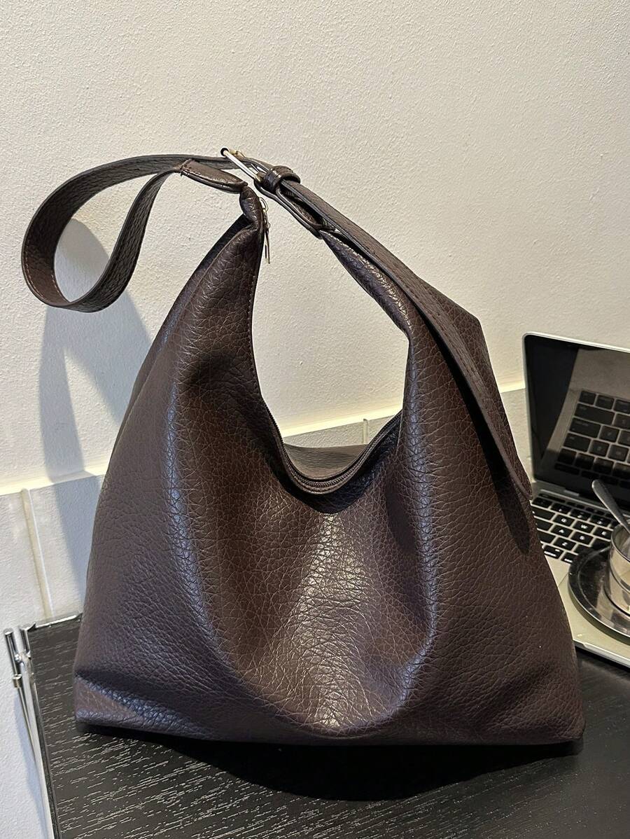 Large Capacity Soft Pu Leather Crossbody Shoulder Bag Hanging Underarm Bag For Women - Coffee Brown - View 1