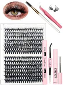 5 cái Nối mi Bộ dụng cụ DIY Nối dài mi Bộ dụng cụ Lông mi Cụm Xoăn D  , 9-15MM Pha trộn Dây da roi Các cụm Với Dây da roi Và Niêm phong , Để loại bỏ Dây da roi Applicator , Bàn chải lông mi , Cái nhíp Đối với Nối dài mi Người mới bắt đầu - màu đen - Xem 1