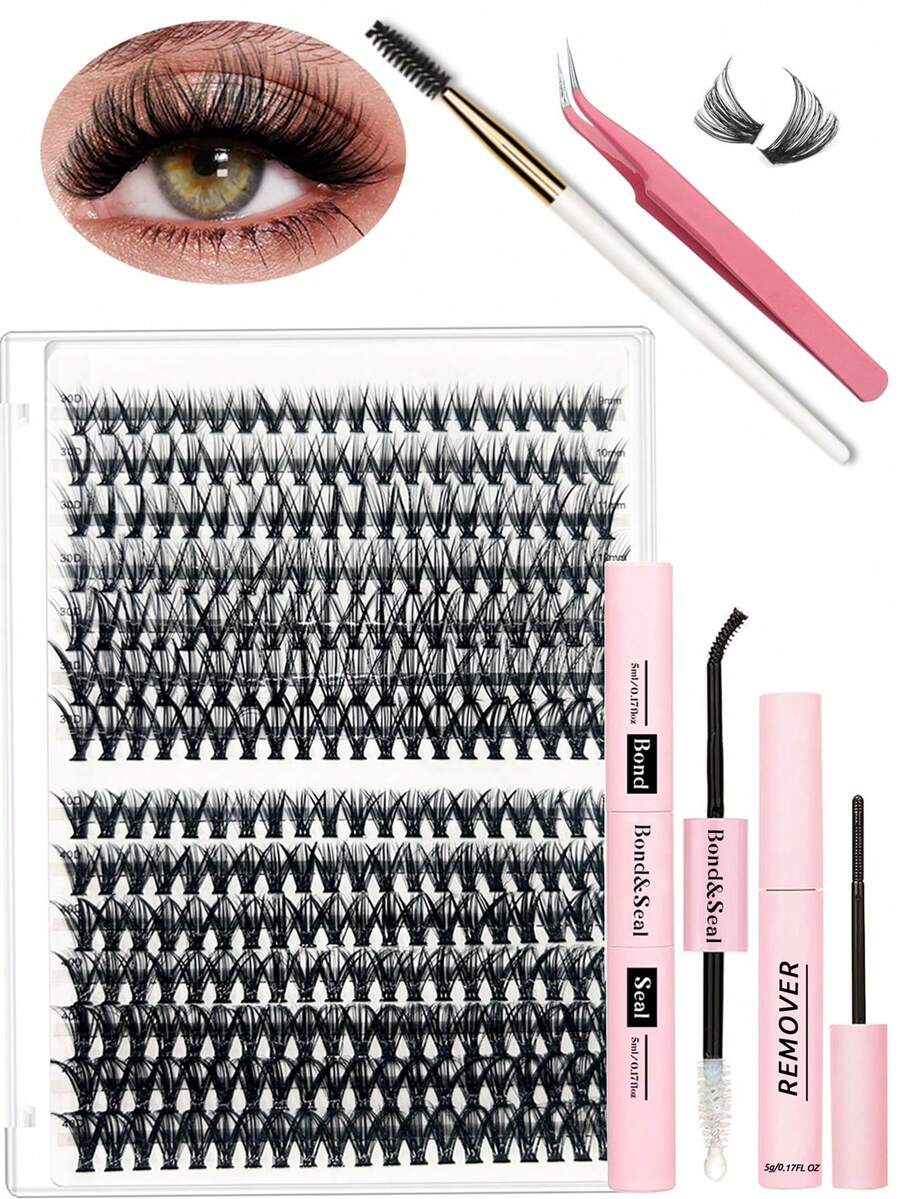 5 cái Nối mi Bộ dụng cụ DIY Nối dài mi Bộ dụng cụ Lông mi Cụm Xoăn D  , 9-15MM Pha trộn Dây da roi Các cụm Với Dây da roi Và Niêm phong , Để loại bỏ Dây da roi Applicator , Bàn chải lông mi , Cái nhíp Đối với Nối dài mi Người mới bắt đầu - màu đen - Xem 1