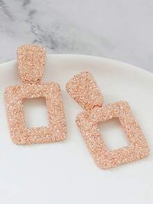 1pair Retro European And American Style Exaggerated Alloy Textured Geometric Rectangle Stud Earrings For Women, Suitable For Daily Use. - Rose Gold - View 7