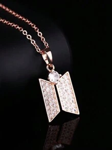 Collar Bangtan con dije de figura geométrica con diamantes sintéticos color plateado y oro rosa - Oro rosa - Ver 3