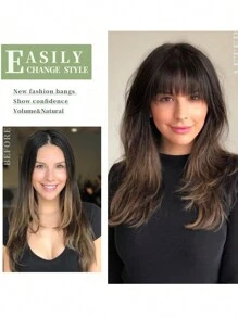 Synthetic Hair Extensions Clip In Bangs Hair Clip On Wispy Bangs Fringe With Temples Hairpieces For Women Clip On Air Bangs Flat Neat Bangs Hair Extension For Daily Wear - Chocolate Brown - View 10