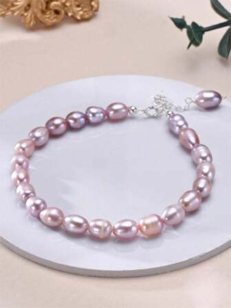 1 قطعة سوار من اللؤلؤ العذب والجميل بأقطار من 6-7 ملم متعدد الألوان كالحلوى، لؤلؤ طبيعي، مناسب كهدية عيد ميلاد لصديقات، للتناسق اليومي